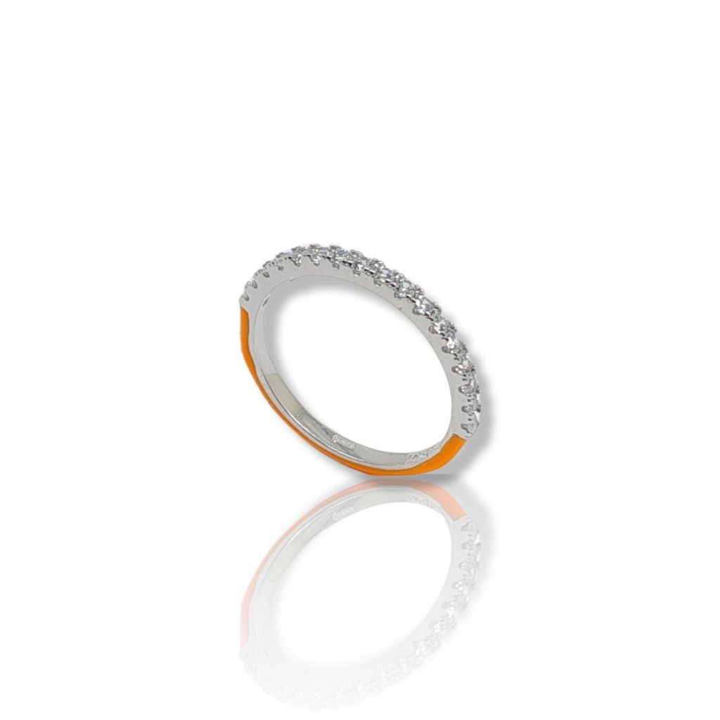 Ασημένιο δαχτυλίδι απο επιπλατινωμένο ασήμι 925°και πορτοκαλί σμάλτο  (code FC002642)